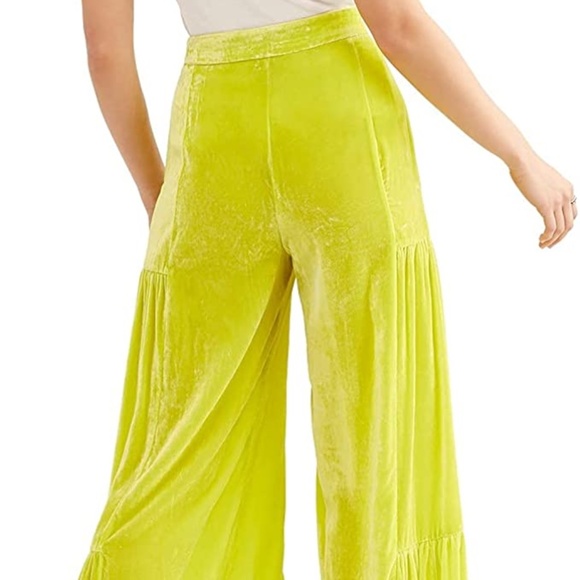 NEW Free People Women's Say La Vie Palazzo Wide Leg Pants YELLOW Size 4 NWT - Picture 4 of 6